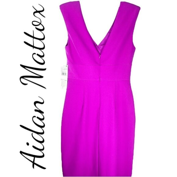 NWT AIDAN MATTOX Draped Sheath Evening Gown Fuchsia Magenta V-Neck, Size 2 - Picture 8 of 14